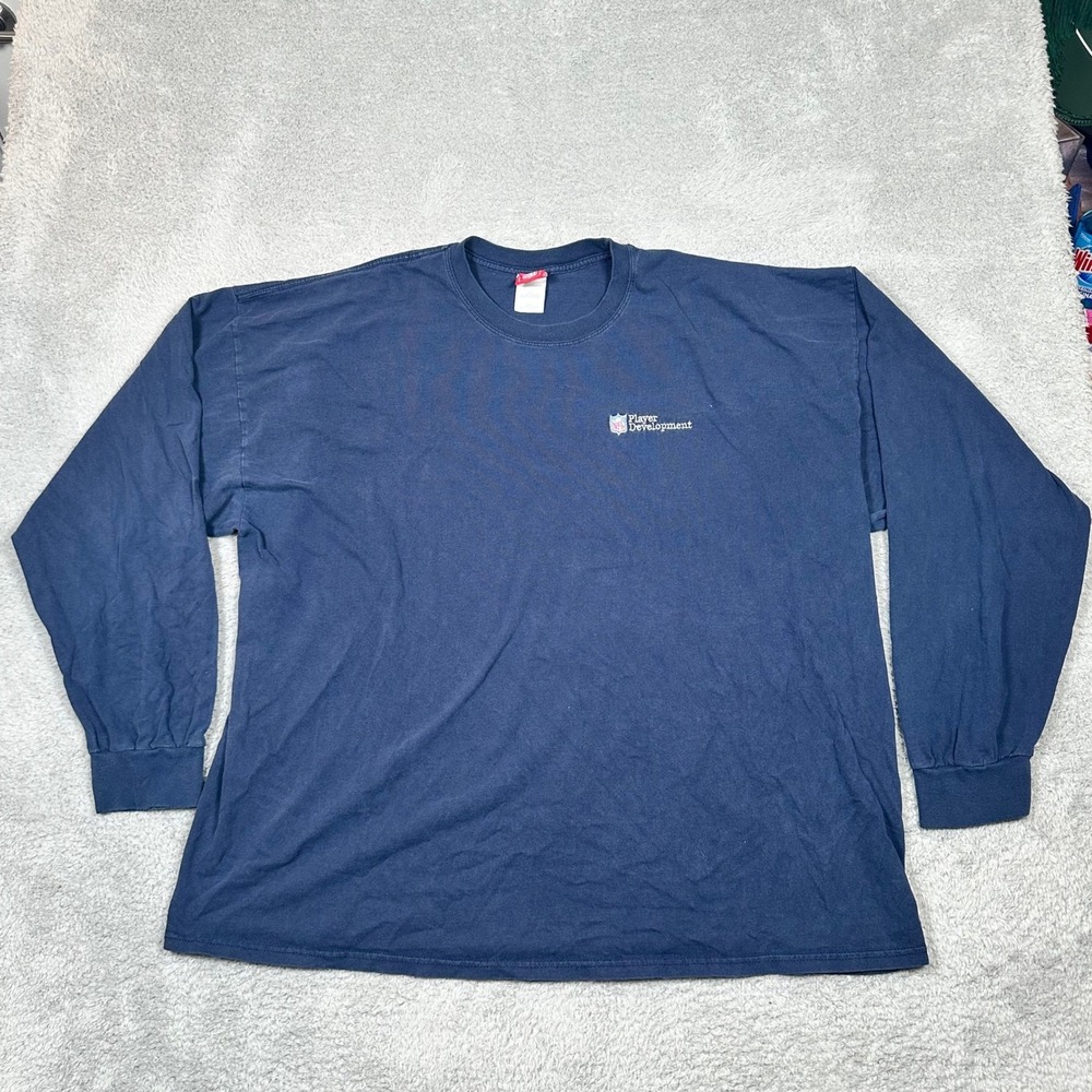 Vintage NFL Player Development Long Sleeve T-Shirt Mens 4XL Navy Blue Cotton Tee